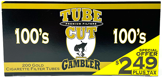 Gambler Tube Cut Cigarette Tubes Gold 100s PP $2.49 200ct