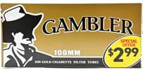 Gambler Cigarette Tubes Gold 100s PP 2.99 200ct Box